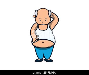 Fat Man Looking at His Belly Illustration Vector Stock Vector