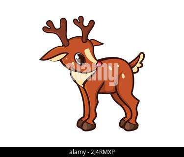 Cute and Sweet Reindeer with Cartoon Style Vector Stock Vector