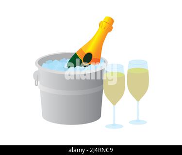 Bottle of Champagne in a Bucket with Ice Vector Stock Vector