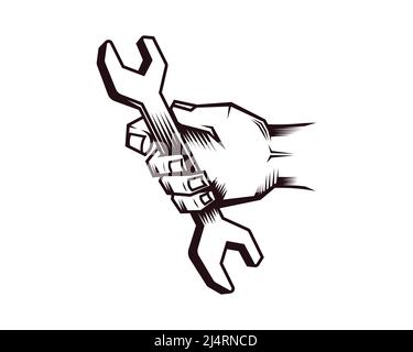 Hand and Wrench Symbol with Silhouette Style Vector Stock Vector