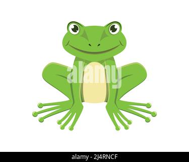 Detailed Smiling Green Frog Illustration with Cartoon Style Vector Stock Vector