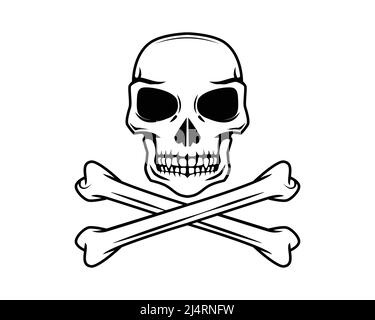 Skull with Crossed Bones Illustration with Silhouette Style Vector Stock Vector