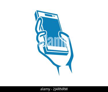 Hand Holding a Smarthphone Illustration with Silhouette Style Vector Stock Vector