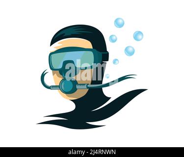 Scuba Diver Man Head Illustration Vector Stock Vector