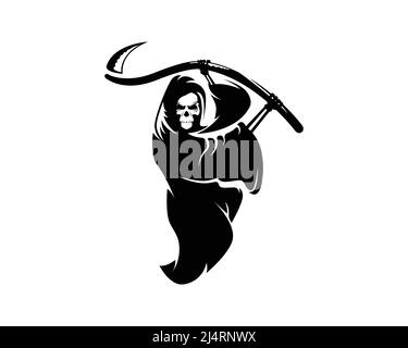 Grim Reaper with Scythe Illustration with Silhouette Style Vector Stock Vector