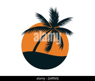 Sunset with a Palm Symbol Vector Stock Vector