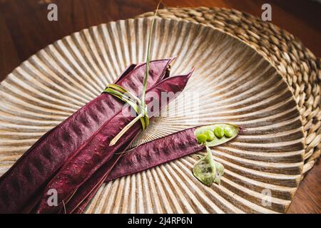 Bundle of Guaje seed pods in Oaxaca, Mexico. Stock Photo