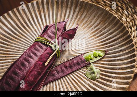 Bundle of Guaje seed pods in Oaxaca, Mexico. Stock Photo