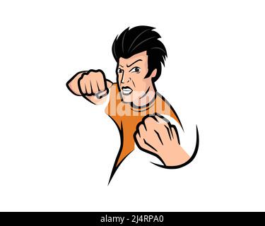 Angry and Mad Man with Punching Gesture Illustration Vector Stock Vector