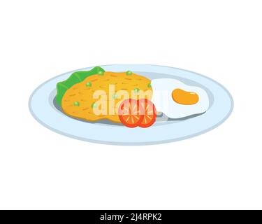 Detailed Fried Rice on the Plate Illustration Vector Stock Vector