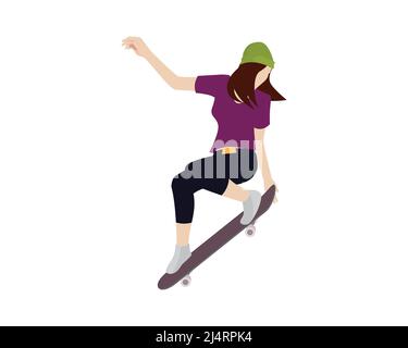 Girl Jumping on Her Skateboard Illustration Vector Stock Vector