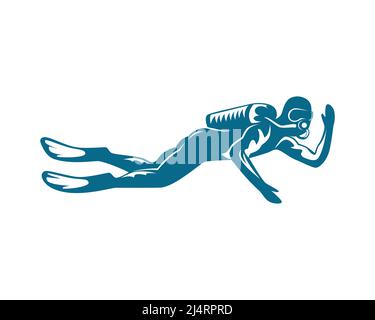Scuba Diver with Greeting Gesture Silhouette Vector Stock Vector
