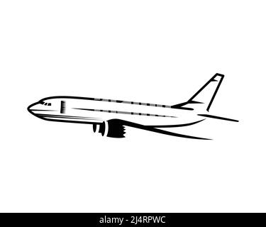 Flying Airplane Illustration with Silhouette Style Vector Stock Vector