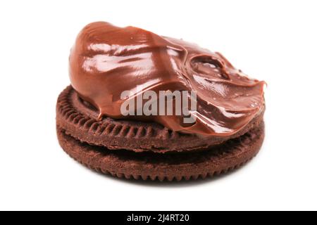 Cookies with chocolate paste close-up isolated on white Stock Photo
