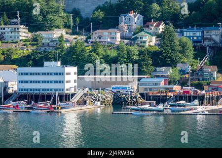 Commercial Float Planes Moored In The Harbour At Ketchican Alaska Stock Photo