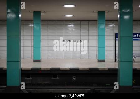 Berlin, Germany - April, 2022: Empty S-Bahn train station (Anhalter Bahnhof) , Berlin Stock Photo