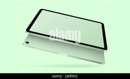 Green Tablet Mockup. Front and Back View. Vector illustration Stock Vector