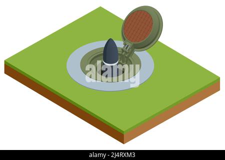 Isometric missile launch facility, underground missile silo, launch facility or nuclear silo. Launching of intercontinental ballistic missiles Stock Vector