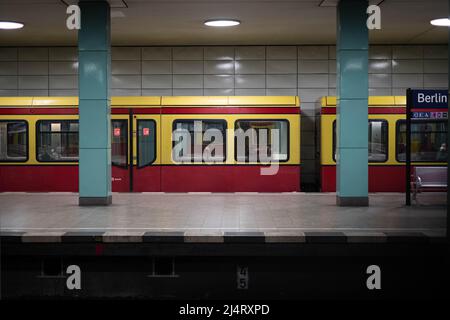 Berlin, Germany - April, 2022: S-Bahn train at station (Anhalter Bahnhof) , Berlin Stock Photo