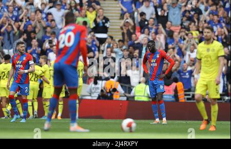 London, UK. 17th Apr, 2022. Cheikhou Kouyaté of Crystal Palace looks dejected after Mason Mount of Chelsea scores to make it 2-0 during the Emirates FA Cup match at Wembley Stadium, London. Picture credit should read: Paul Terry/Sportimage Credit: Sportimage/Alamy Live News Stock Photo