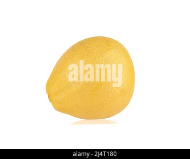 Pomelo fruit on white background with reflection and place for text. Close up. Stock Photo