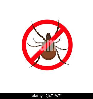 Tick parasite. Dog mite prohibited sign, parasite warning sign. Great for design parasite pest control, parasites extermination, disinsection service, Stock Vector