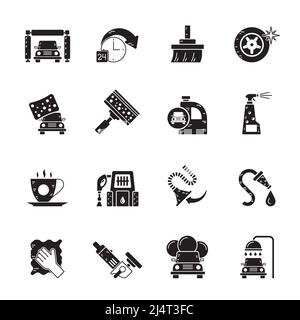 Silhouette car wash objects and icons - vector icon set Stock Vector ...