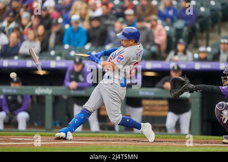 Chicago Cubs Rafael Ortega (66) bats during a Major League Baseball game  against the Cincinnati Reds on September 8, 2022 at Wrigley Field in  Chicago, Illinois. (Mike Janes/Four Seam Images via AP