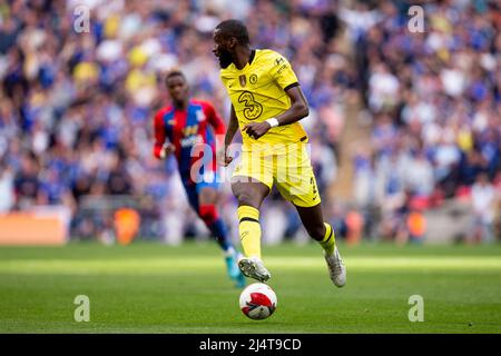 LONDON, UK. APR 17TH Antonio Rudiger of Chelsea controls the ball during the FA Cup match between Chelsea and Crystal Palace at Wembley Stadium, London on Sunday 17th April 2022. (Credit: Federico Maranesi | MI News) Credit: MI News & Sport /Alamy Live News Stock Photo