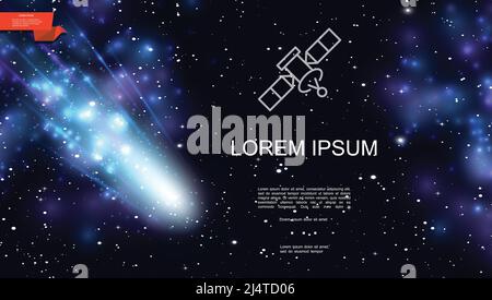 Realistic space meteor poster set with starry sky background and text ...