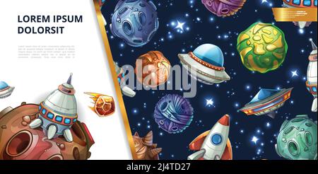 Fantasy planets and asteroids icons for space game. Fantastic colorful ...