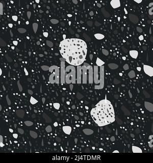 Terrazzo seamless pattern vector texture in dark colors. Realistic italian marble texture or granite flooring in venetian style. seamless pattern Stock Vector