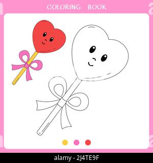 Cute lollipop in heart shape for coloring book Stock Photo