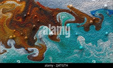 Abstract Acrylic Fluid Art. Beautiful background of small multicolored particles. Turbulent paint flows. 3d rendering image. Stock Photo