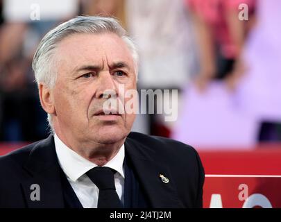 Sevilla, Spain. 17th April 2022, Ramon Sanchez-Pizjuan Stadium, Sevilla, Adalusia, Spain, La Liga football, Sevilla versus Real Madrid; Close-up of Carlo Ancelotti, Real Madrid coach Credit: Action Plus Sports Images/Alamy Live News Stock Photo