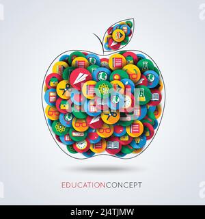 Knowledge icons set in a form of apple education concept composition vector illustration Stock Vector