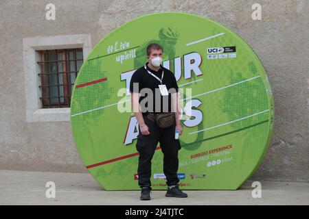 17th 4 2022; Cles, Italy; 2022 UCI Tour of the Alps., A Covid tracker; Stock Photo