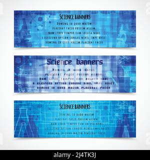 Science education modern banners with  flasks magnifier  microscope isolated vector illustration Stock Vector