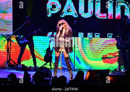 Hollywood, Florida, USA. 16th Apr, 2022. Paulina Rubio performs onstage during The Perrisimas Tour at Hard Rock Live in the Seminole Hard Rock Hotel & Casino on April 16, 2022 in Hollywood, Florida. Credit: Mpi10/Media Punch/Alamy Live News Stock Photo