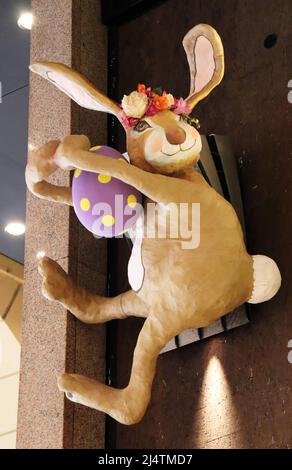 Rabbit decoration for Easter Holiday hanging on the wall. Easter Bunny. Bologna, Italy Stock Photo