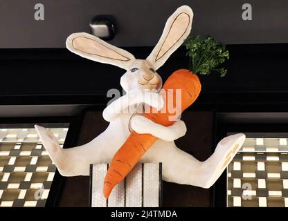 Rabbit decoration for Easter Holiday hanging on the wall. Easter Bunny. Bologna, Italy Stock Photo