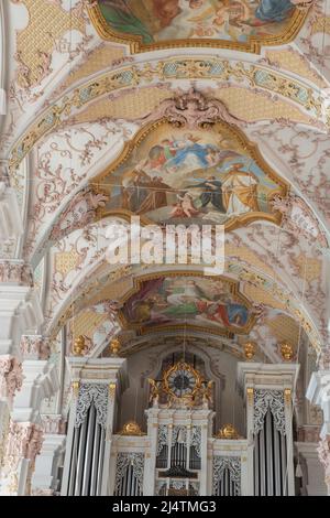 Munich Germany July 29 2020:TGothic church dating from the 14th century, with rich 18th century decorative art on the vaulted ceiling. Stock Photo