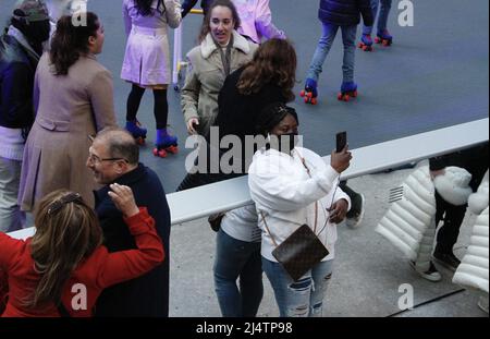 April 17, 2022, New York, USA: (NEW) Easter Celebration in New York. April 17, 2022, New York, USA: Many New Yorkers and tourists crowd the city during the Easter celebration sightseeing, taking pictures and enjoying the parks, Times Square, Broadway shows among others. ItÃ¢â‚¬â„¢s difficult to move around easily especially at Times Square during this Easter celebration. Lots of things to do and see and also good business day for street vendors and performers. And not to forget to mention the Rockefeller centerÃ¢â‚¬â„¢s ski ground special musical dance performance with Dj playing the oldies so Stock Photo