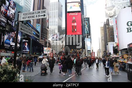 April 17, 2022, New York, USA: (NEW) Easter Celebration in New York. April 17, 2022, New York, USA: Many New Yorkers and tourists crowd the city during the Easter celebration sightseeing, taking pictures and enjoying the parks, Times Square, Broadway shows among others. ItÃ¢â‚¬â„¢s difficult to move around easily especially at Times Square during this Easter celebration. Lots of things to do and see and also good business day for street vendors and performers. And not to forget to mention the Rockefeller centerÃ¢â‚¬â„¢s ski ground special musical dance performance with Dj playing the oldies so Stock Photo