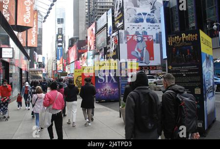 April 17, 2022, New York, USA: (NEW) Easter Celebration in New York. April 17, 2022, New York, USA: Many New Yorkers and tourists crowd the city during the Easter celebration sightseeing, taking pictures and enjoying the parks, Times Square, Broadway shows among others. ItÃ¢â‚¬â„¢s difficult to move around easily especially at Times Square during this Easter celebration. Lots of things to do and see and also good business day for street vendors and performers. And not to forget to mention the Rockefeller centerÃ¢â‚¬â„¢s ski ground special musical dance performance with Dj playing the oldies so Stock Photo