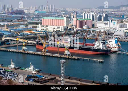 Container terminal in the Port of Incheon, South Korea on April 16, 2022 Stock Photo