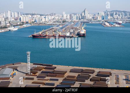 Container terminal in the Port of Incheon, South Korea on April 16, 2022 Stock Photo