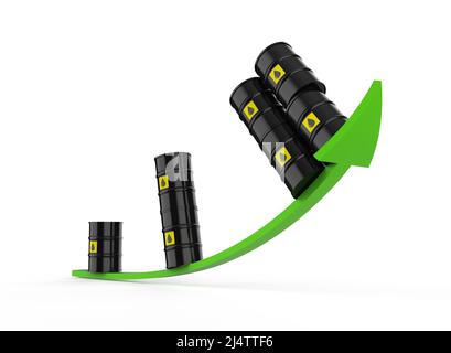 Oil price rising concept with 3d rendering oil barrel with arrow up Stock Photo