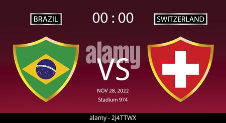 FIFA world cup Qatar 2022. Group stage matches. Brazil vs Switzerland. Match 31. Vector Illustration. eps 10 Stock Vector