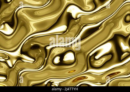 Gold metal texture with waves, liquid gold metallic silk wavy design, abstract background, 3D rendering Stock Photo